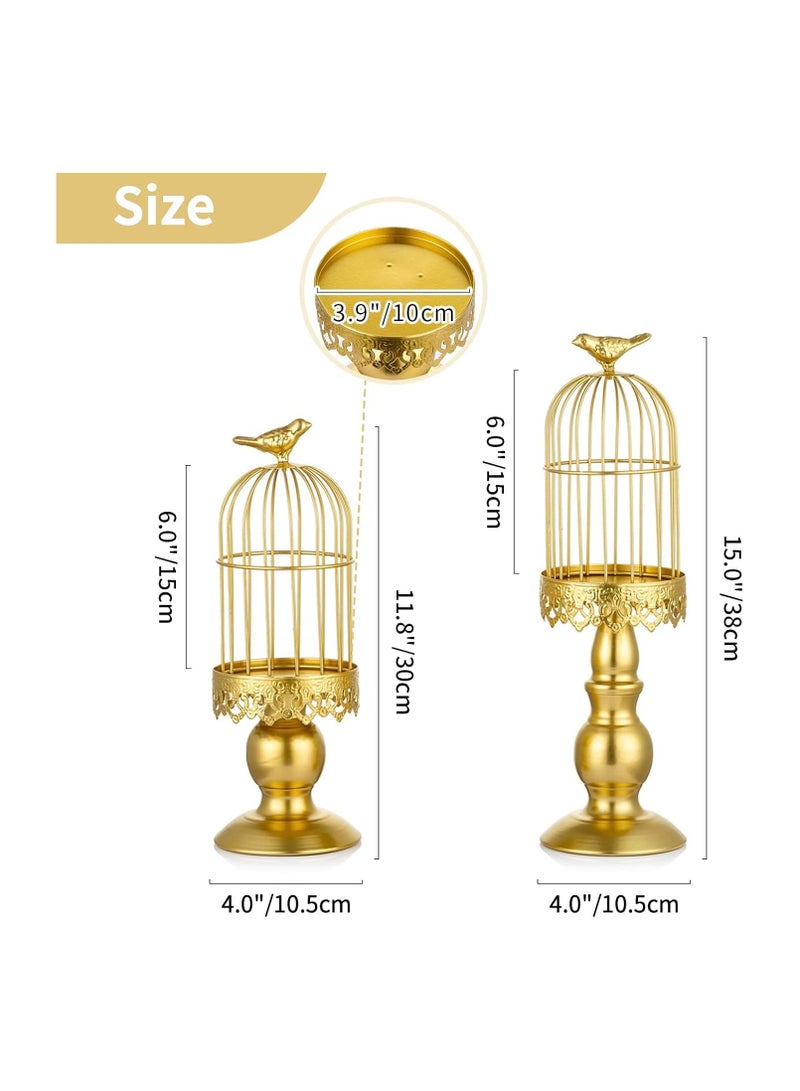 general Candle holders, decorative metal birdcage ornaments, golden vintage candlestick bases, two sets, suitable for tables, bedrooms, coffee tables, home decoration, and weddings - Image 4