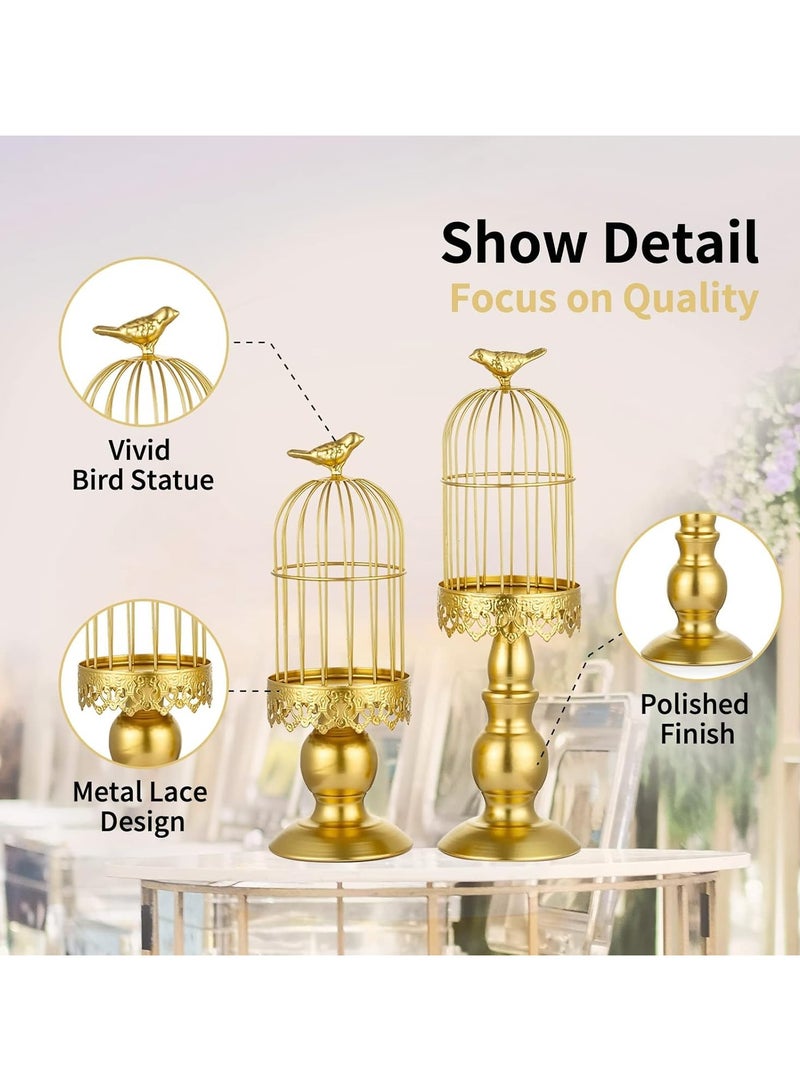 general Candle holders, decorative metal birdcage ornaments, golden vintage candlestick bases, two sets, suitable for tables, bedrooms, coffee tables, home decoration, and weddings - Image 3