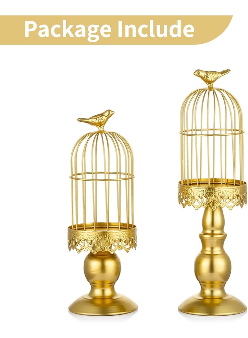 general Candle holders, decorative metal birdcage ornaments, golden vintage candlestick bases, two sets, suitable for tables, bedrooms, coffee tables, home decoration, and weddings - Image 2