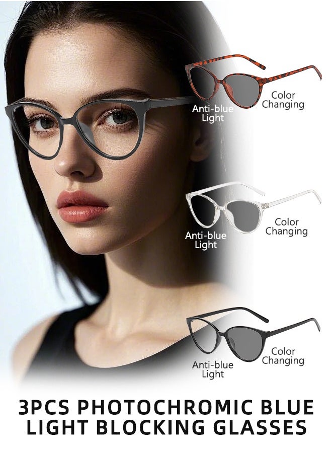 roaiss - 3PCS Blue Light Blocking Sunglasses Anti UV and Glare Blue Light Filter Computer Glasses Cat Eye Color Changing Eyewear for Men Women - Image 1