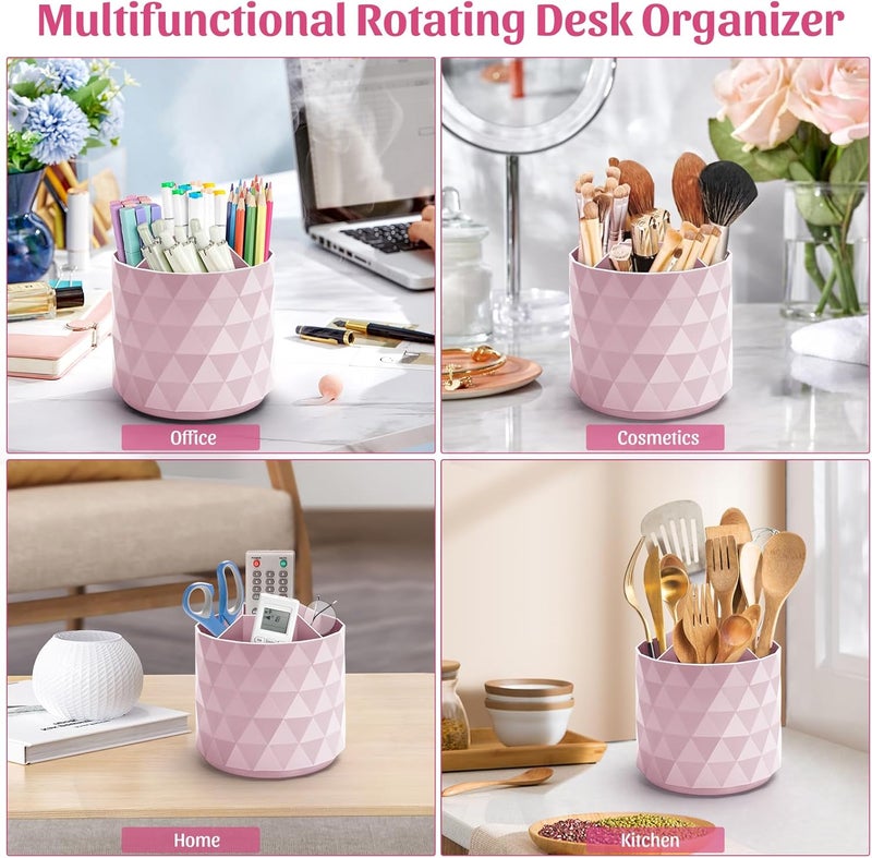 minimaliving Desk Organizer, Sparkling Pink Diamond-like 360° Rotating Office Desk Accessories, 5 Compartment Storage Box Caddy for Office, School, Home, Art Supply - Image 3