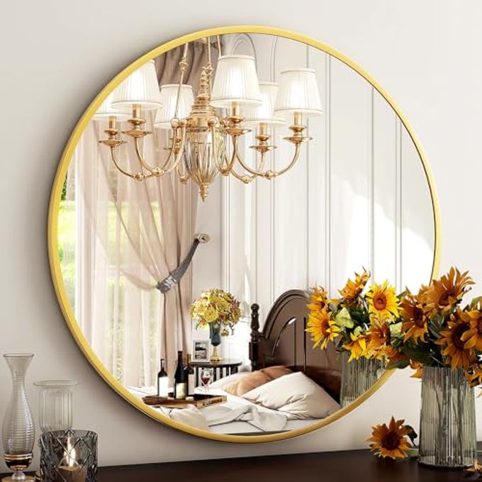HARRITPURE 24 Inch Round Mirror, Gold Circle Bathroom Mirror, Modern Aluminum Alloy Frame Wall Mounted Vanity Mirror for Living Room, Bedroom, Entryway - Image 1