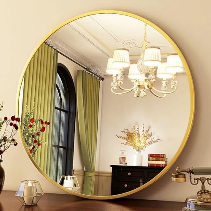 HARRITPURE 24 Inch Round Mirror, Gold Circle Bathroom Mirror, Modern Aluminum Alloy Frame Wall Mounted Vanity Mirror for Living Room, Bedroom, Entryway - Image 2