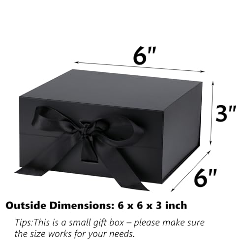 OEMVALATY Black Gift Box,6x6x3 Inches Gift Boxes with Lids for Presents with Magnetic Closure and Ribbon for Wedding,Storage,Birthday - Image 2