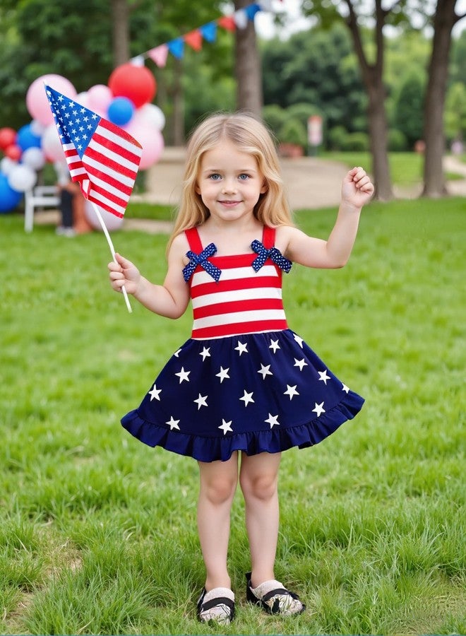Magic Park 6M-12Y Toddler Independence Day Dress Girl 4th of July Outfits Kid Girls Stars Stripes Dresses Patriotic Clothes (18 Months, Red-Blue) - Image 2