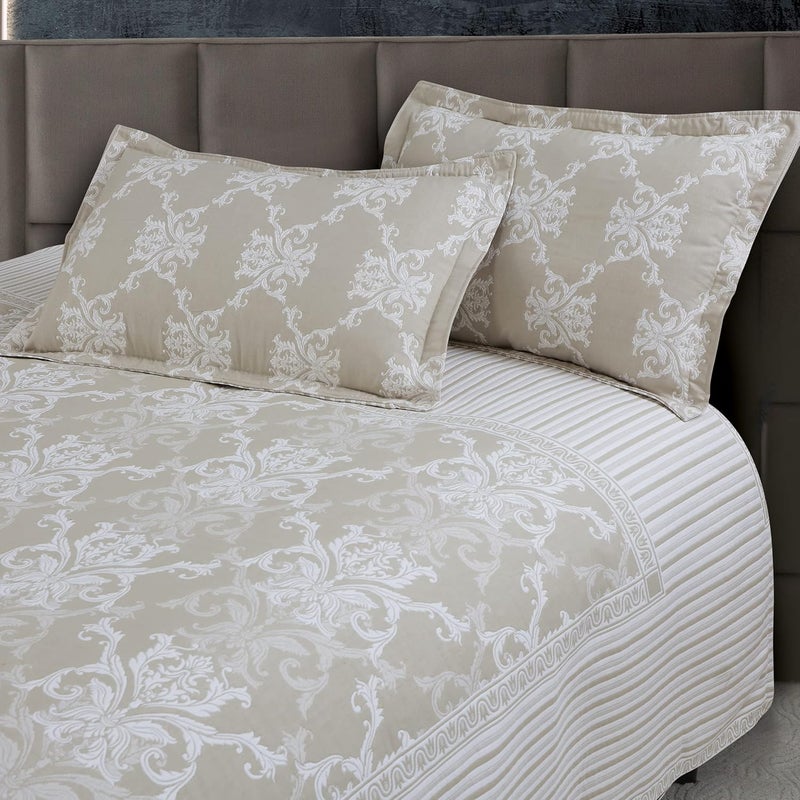 Victor Victor King Size Light Weight Super Soft Easy Care Necklace Pattern 4 Sided Border BedsheetBed Cover with 2 Pillow Covers 91X106 Inch Cream Beige  - Image 2