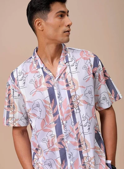 The Indian Garage Co Men Relaxed Fit Sketch Art Half Sleeves Cuban Collar Resort Wear Shirt