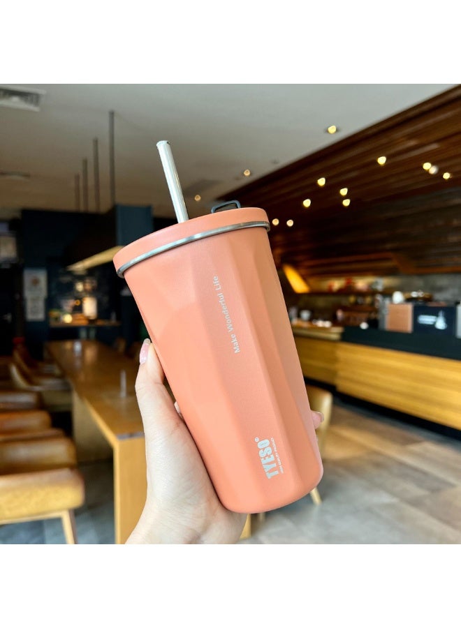 TYESO Stainless Steel Vacuum Insulated Straw Mug Large Capacity for Sports, Travel, and School，Insulated Water Bottle Keep Cold 24H, Leak-Proof 600ml - Image 1