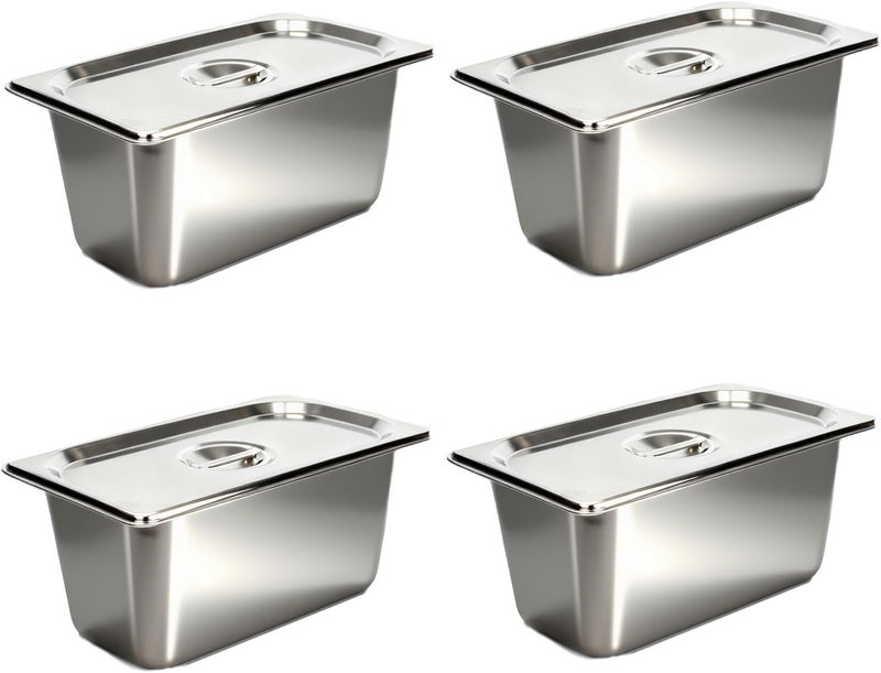 GDOODM 4 Pack Hotel Pans with Lid, 1/3 Size Steam Table Pan Set for Food, 6 Inch Deep Commercial Catering Pan Stainless Steel Table Steam Pans for Hotel, Buffet, Restaurant and Party - Image 1
