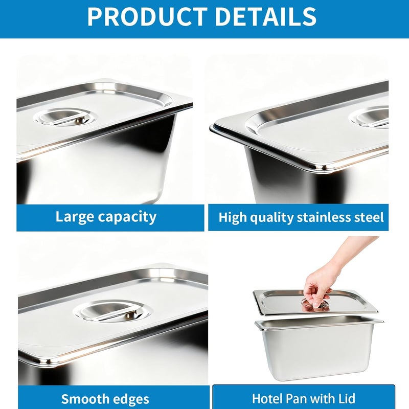 GDOODM 4 Pack Hotel Pans with Lid, 1/3 Size Steam Table Pan Set for Food, 6 Inch Deep Commercial Catering Pan Stainless Steel Table Steam Pans for Hotel, Buffet, Restaurant and Party - Image 3