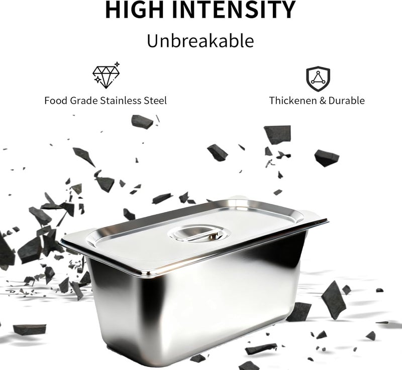 GDOODM 4 Pack Hotel Pans with Lid, 1/3 Size Steam Table Pan Set for Food, 6 Inch Deep Commercial Catering Pan Stainless Steel Table Steam Pans for Hotel, Buffet, Restaurant and Party - Image 4