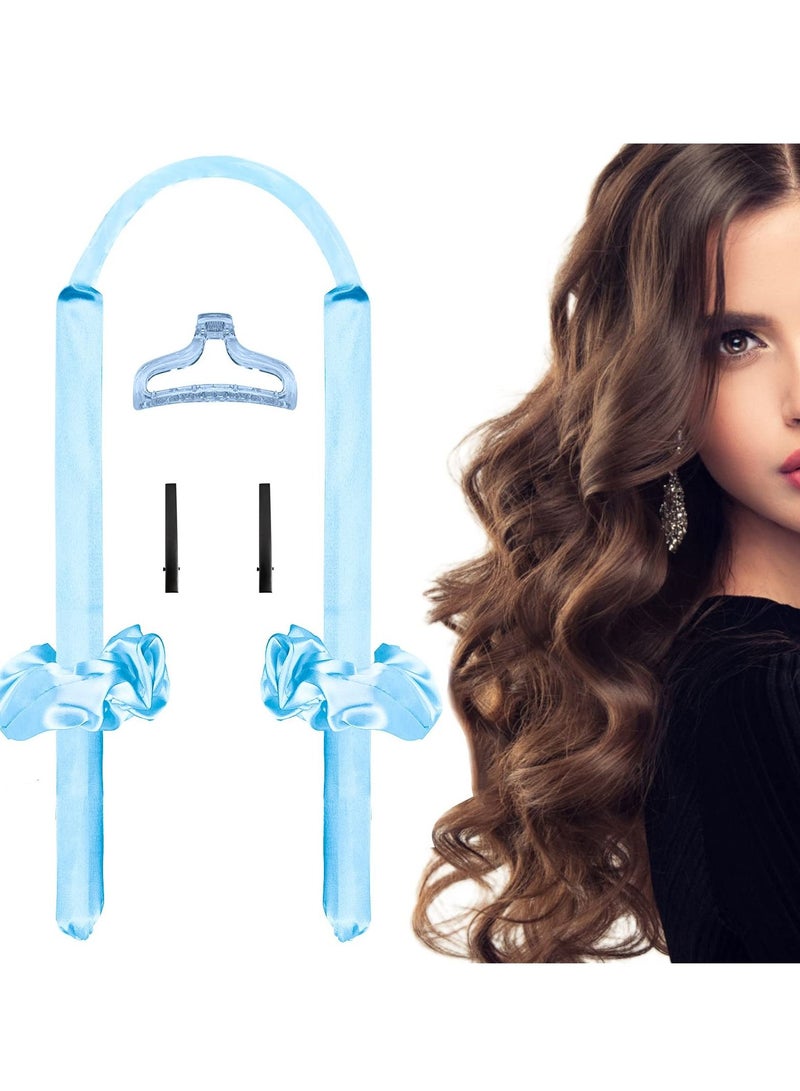 SYOSI Healtless Hair Curlers for Long Hair, No Heat Curl Ribbon Design with Hair Clips and Scrunchie, Overnight Silk Heatless Curls Headband, Soft Heatless Curling Rod Headband for Natural Hair (Blue) - Image 1