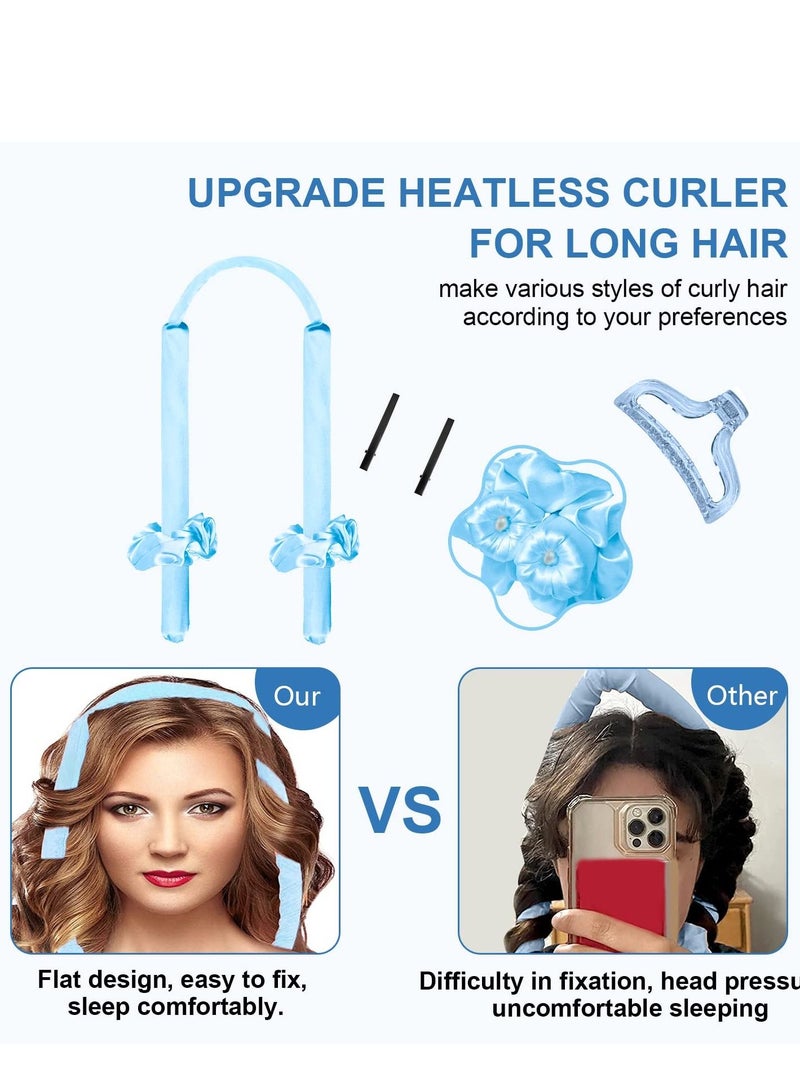SYOSI Healtless Hair Curlers for Long Hair, No Heat Curl Ribbon Design with Hair Clips and Scrunchie, Overnight Silk Heatless Curls Headband, Soft Heatless Curling Rod Headband for Natural Hair (Blue) - Image 5