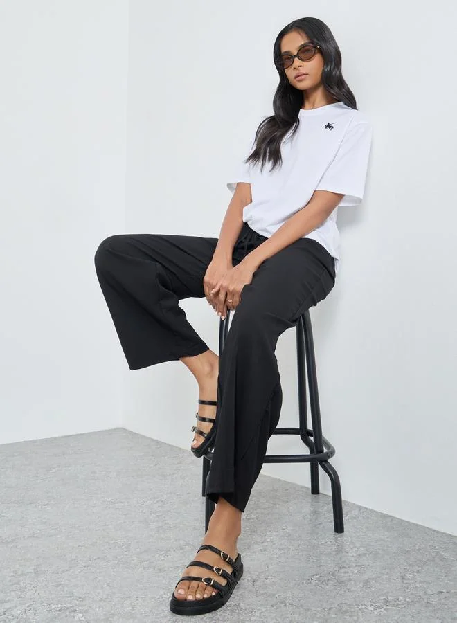تايك تو Take Two Solid Wide Leg Joggers with Drawstring Waistband