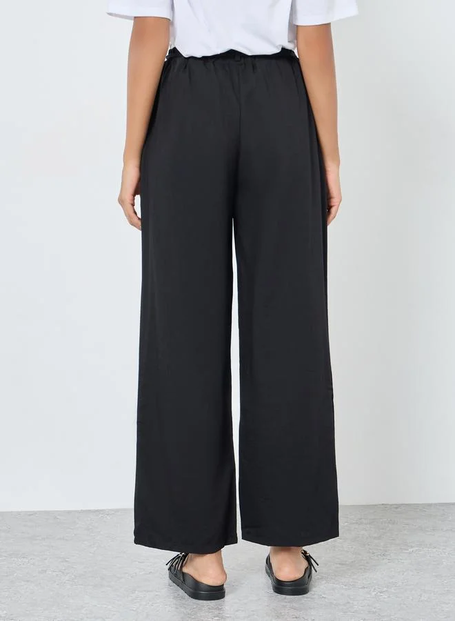 تايك تو Take Two Solid Wide Leg Joggers with Drawstring Waistband