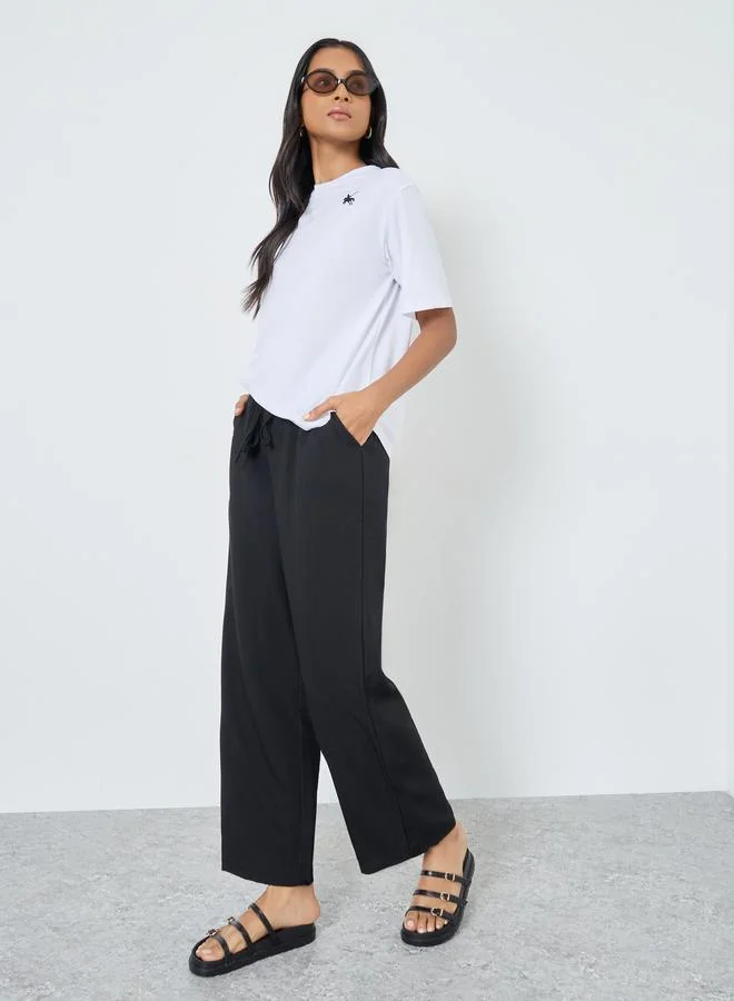 تايك تو Take Two Solid Wide Leg Joggers with Drawstring Waistband