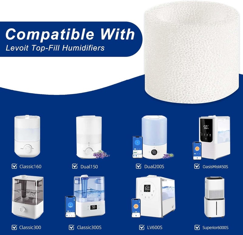 ADDFRESH Top-Fill Humidifier Replacement Filter Compatible with Levoit Dual150 Dual200S Classic160 Classic300(S) LV600S LV600HH OasisMist450S OasisMist600S Superior 6000S - 10 Filters and 2 Clean Fish - Image 2