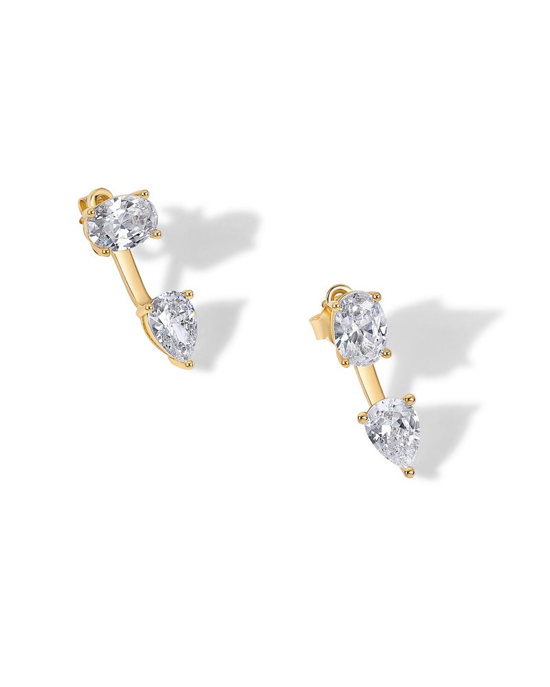 PAVOI 14K Yellow Gold Plated Cubic Zirconia Earrings Jacket for Women - 925 Sterling Silver Posts Dainty Pear CZ Front and Back Double Studs - Statement Ear Jacket Earrings for Women - Image 2