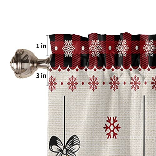 Vandarllin Christmas Valance Kitchen Curtains for Windows, Vintage Buffalo Plaid Christmas Balls Rod Pocket Valances Window Treatments Farmhouse Short Curtains For Bedroom/ Living Room, 54" X 18" -1 Panel - Image 5