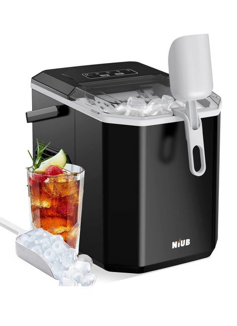 Portable Ice Machine, Small Household Automatic Ice Maker, Ice Making Machine with Self-Cleaning Function, Includes Basket and Scoop Black