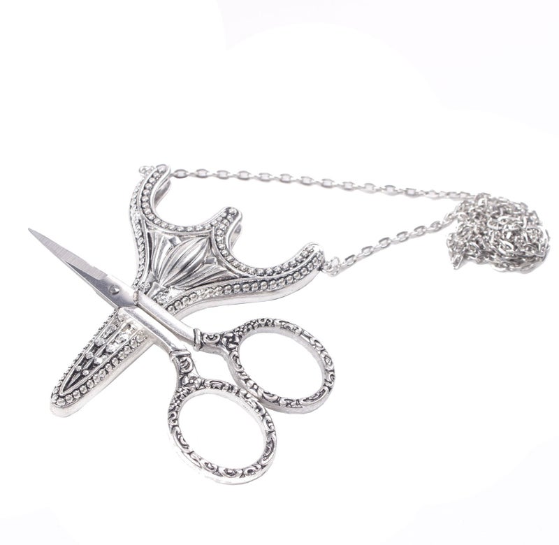 BIHRTC Stainless Steel Sharp Tip Sewing Snips Thread Cutter Safety Scissors with Sheath Chain for Embroidery, Sewing, Craft, Art Work & Everyday Use (Silver-1) - Image 1