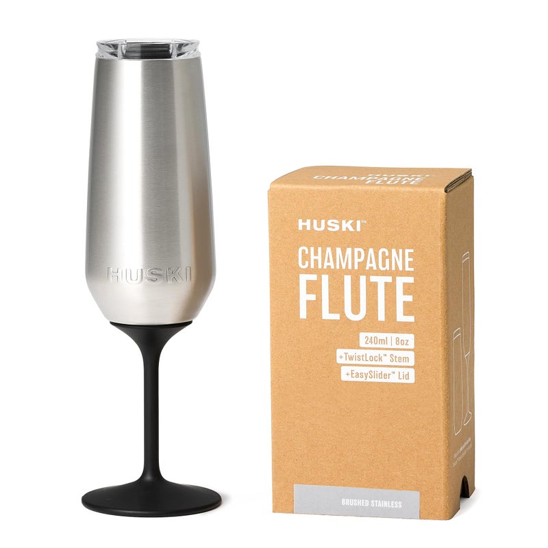 Huski Champagne Flute  New  AwardWinning Design with Detachable Stem  Premium Stainless Steel Champagne Glass with Lid  Triple Insulated Tumbler  240ml Capacity  Great Gift Stainless