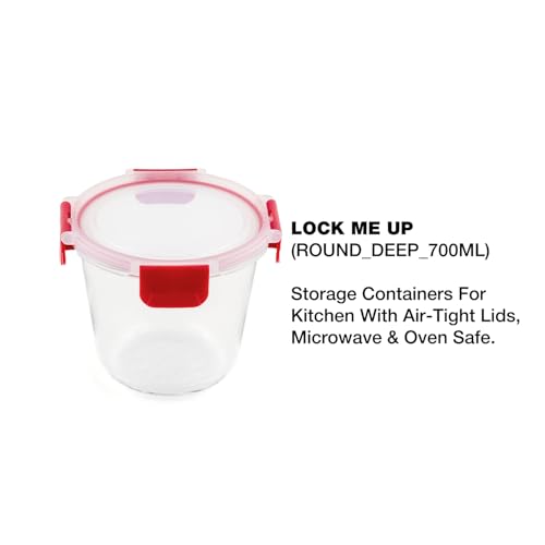 DUBBLIN Lock Me Up Glass Heat Resistant Borosilicate Glass Container 700ml - Round, Clear | Oven, Freezer & Microwave Safe Storage Solution (1 Piece) - Image 2