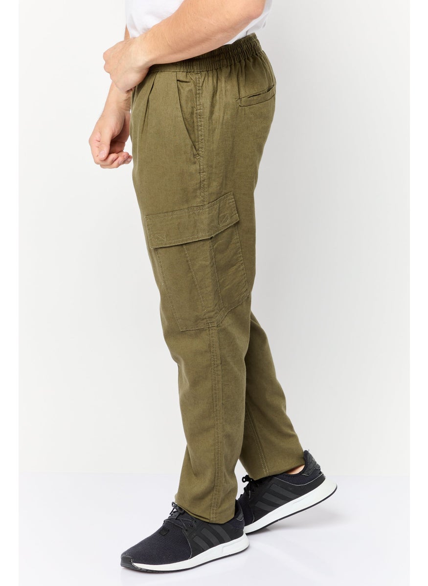 Threadbare Men Regular Fit Plain Cargo Pants, Dark Olive  - Image 3