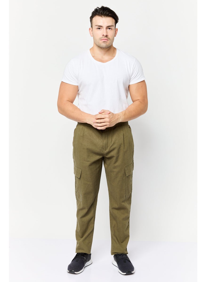 Threadbare Men Regular Fit Plain Cargo Pants, Dark Olive  - Image 2
