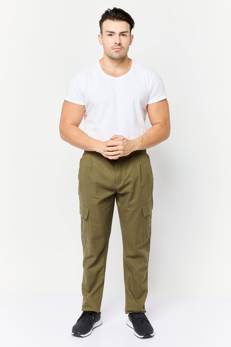 Threadbare Men Regular Fit Plain Cargo Pants, Dark Olive - Image 2