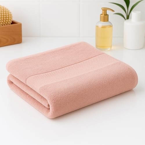 Earthy Fables Nebula Bath Towel – Pure Carded Cotton, Soft, Absorbent, Quick Dry & Skin-Friendly Towel, 140 x 70 cm, 500 GSM – Blush - Image 1