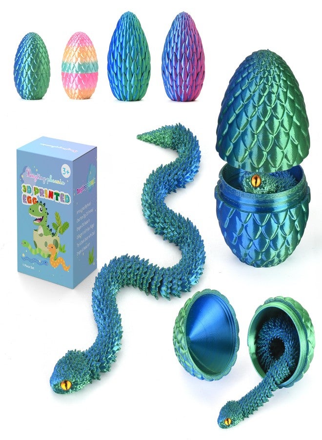 Tangting phoenix 12" 3D Printed Snake Egg - Poseable Serpent Fidget Toy & Reusable Treasure Chest, Cool Desk Decor for Teens, Great for Back to School, Summer Camp & Birthday Gifts (Blue-Green) - Image 1