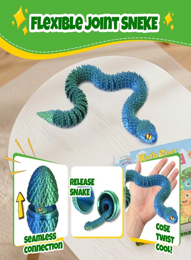 Tangting phoenix 12" 3D Printed Snake Egg - Poseable Serpent Fidget Toy & Reusable Treasure Chest, Cool Desk Decor for Teens, Great for Back to School, Summer Camp & Birthday Gifts (Blue-Green) - Image 5