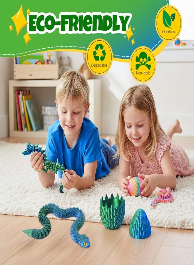 Tangting phoenix 12" 3D Printed Snake Egg - Poseable Serpent Fidget Toy & Reusable Treasure Chest, Cool Desk Decor for Teens, Great for Back to School, Summer Camp & Birthday Gifts (Blue-Green) - Image 2