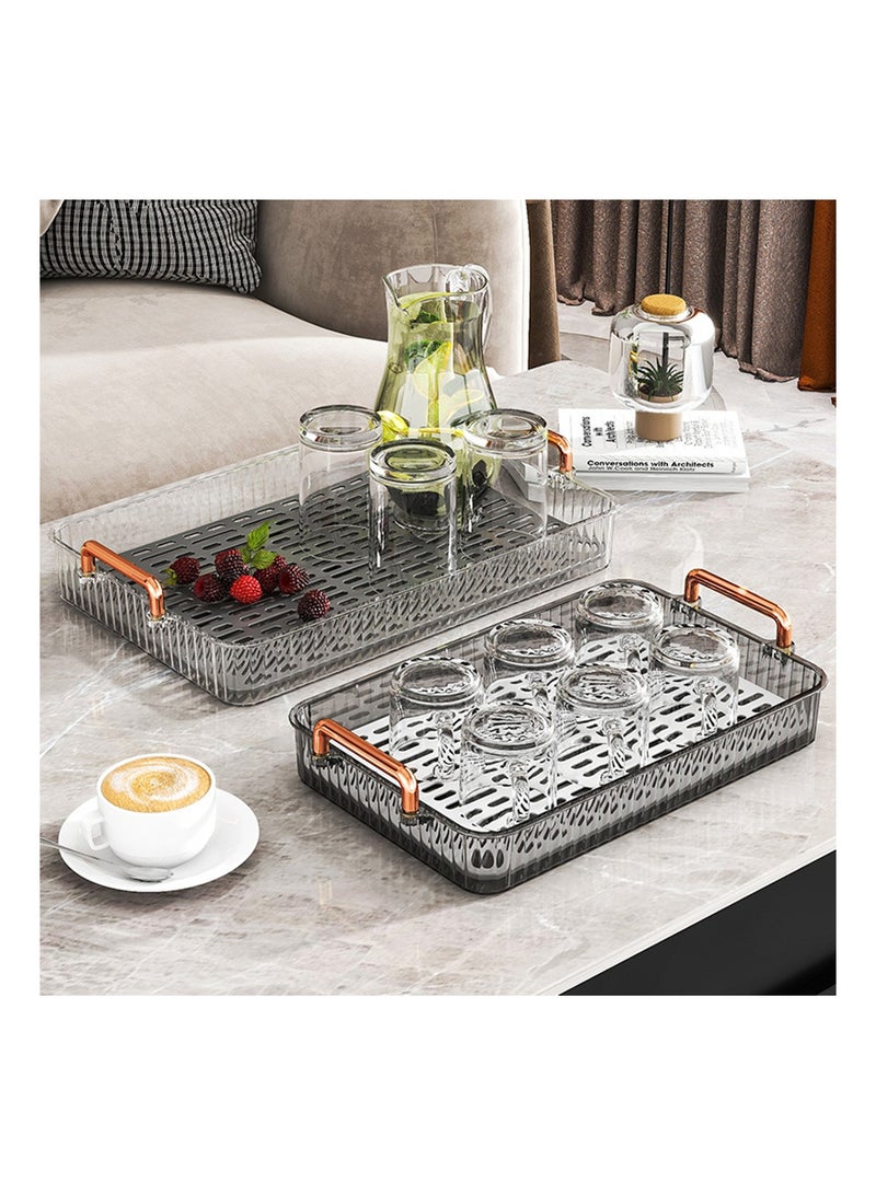 Serving Tray, 40×25cm Large Capacity Food Tray with Drain Layer, Dessert Tray for Coffee, Cake, Tea, Cup, Food - Image 1