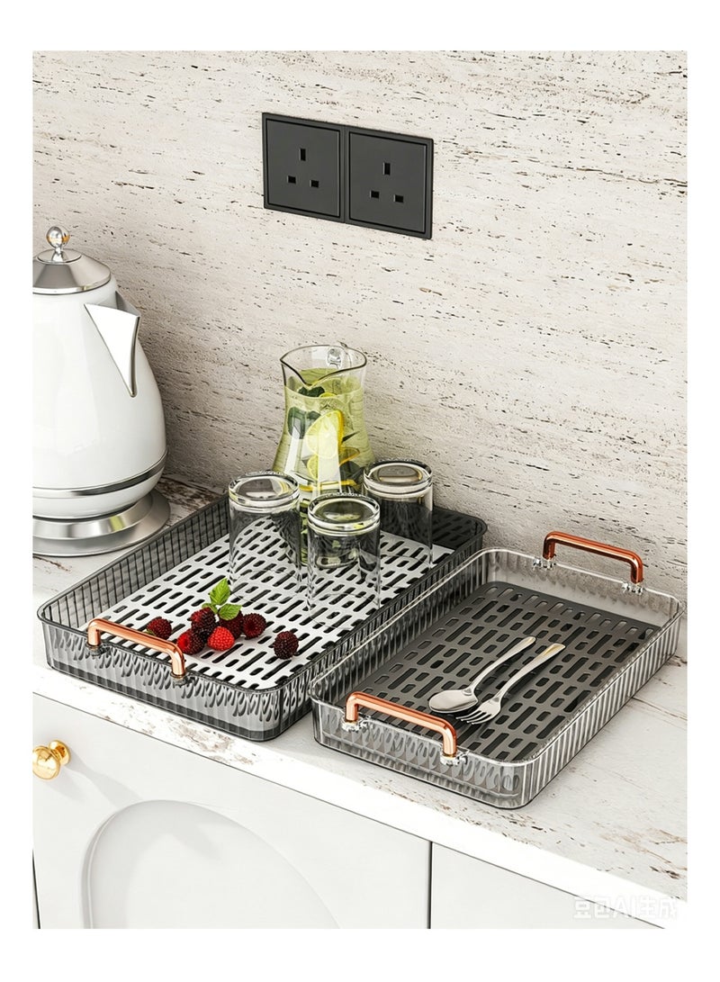 Serving Tray, 40×25cm Large Capacity Food Tray with Drain Layer, Dessert Tray for Coffee, Cake, Tea, Cup, Food - Image 3
