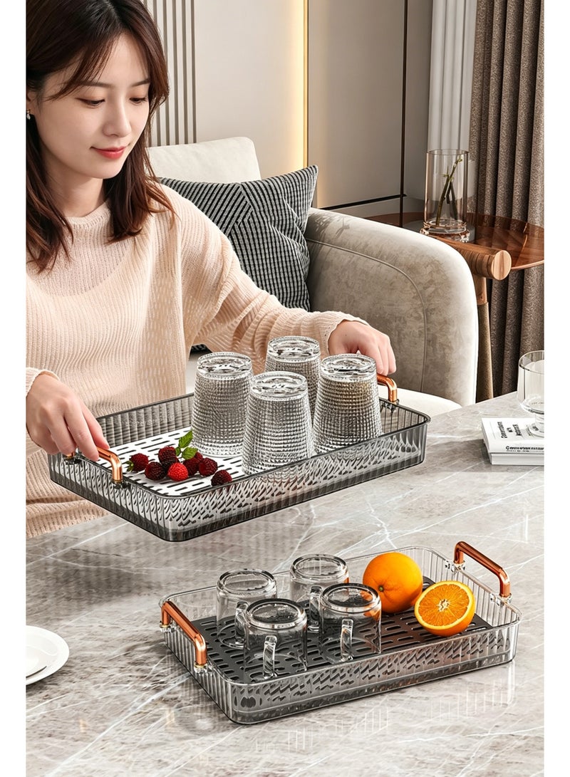 Serving Tray, 40×25cm Large Capacity Food Tray with Drain Layer, Dessert Tray for Coffee, Cake, Tea, Cup, Food - Image 2