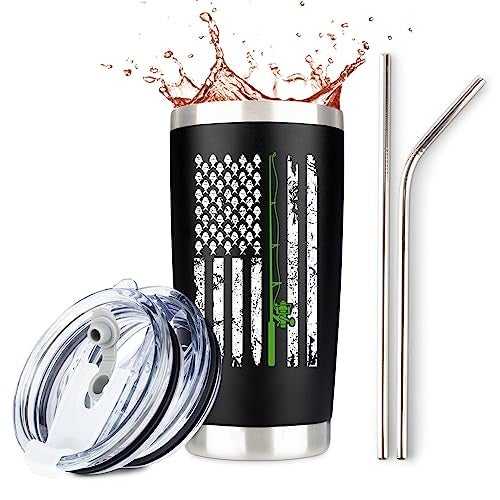JENVIO Fishing for Men | Stainless Steel Travel Tumbler/Mug with 2 Lids and 2 Straws for Coffee or Cold Drinks | Funny Fly Fisherman Decor Themed Stuff Valentine's Day Gift (20 Ounce) - Image 1