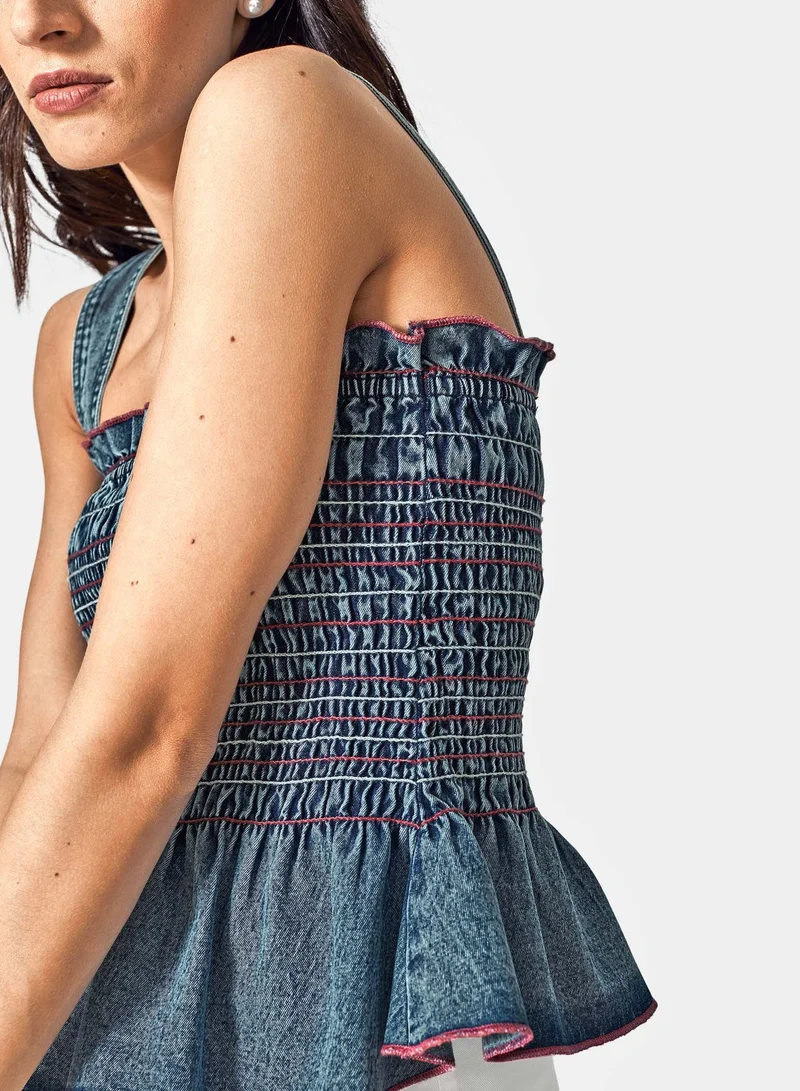 The Label Life Denim Ruffle Sleeveless Top
