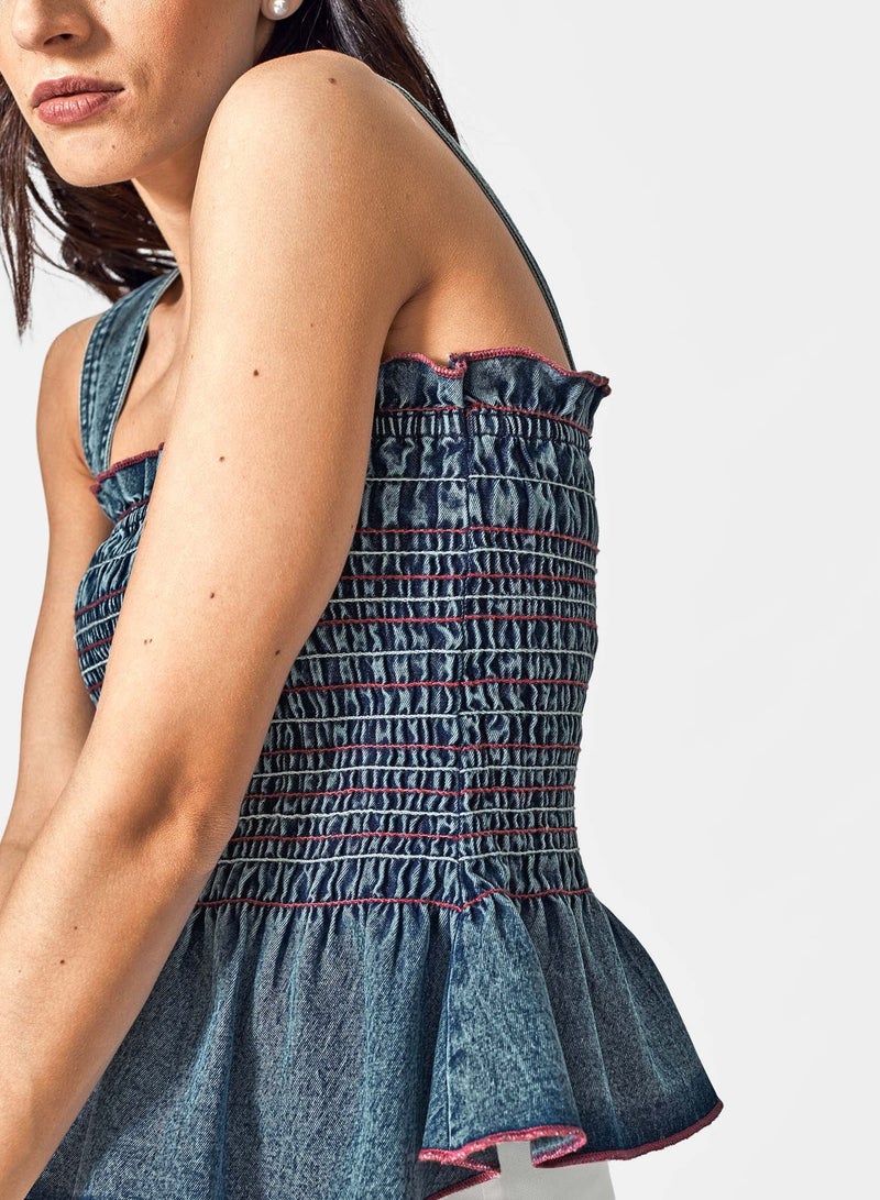 The Label Life Denim Ruffle Sleeveless Top - Image 2
