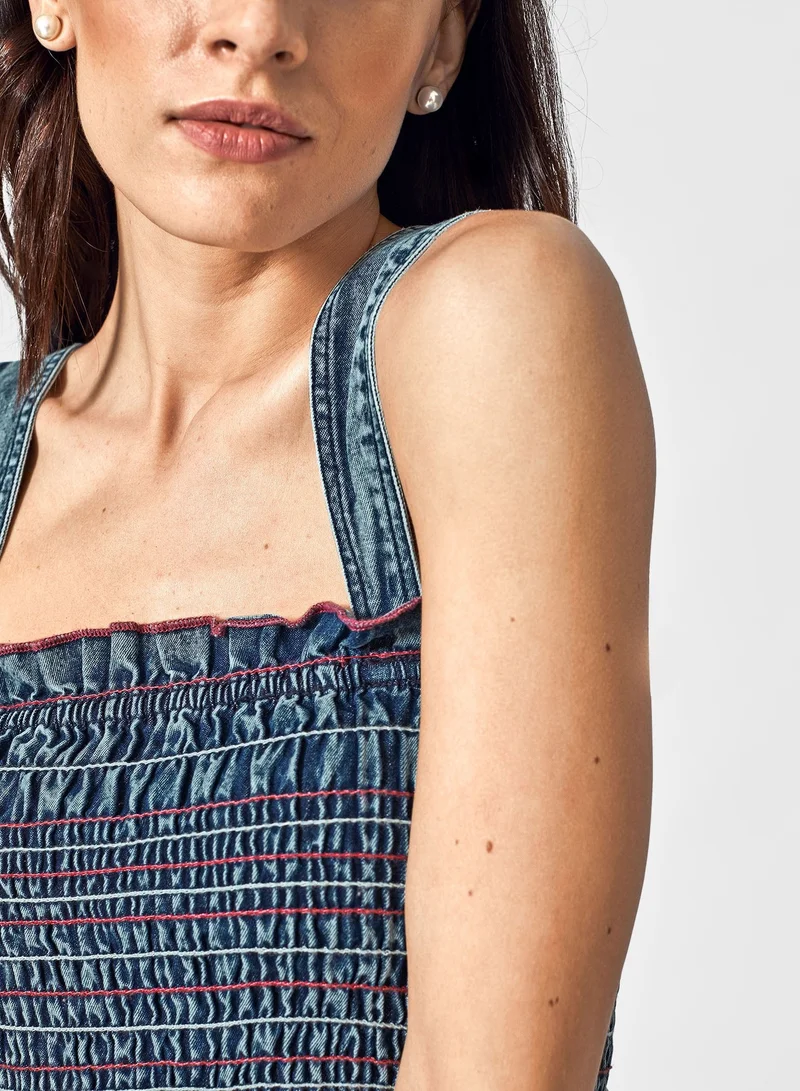 The Label Life Denim Ruffle Sleeveless Top
