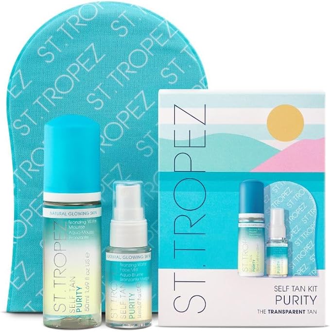 ST.TROPEZ StTropez Self Tan Purity Starter Kit Travel Size Tanning Bronzing Water Mousse 50ml Face Mist 14ml Applicator Mitt Vegan Natural Cruelty Free - Image 1
