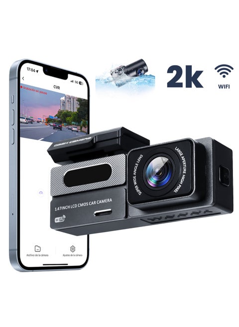 2K Dash Cam for Cars Front and Rear Dual Lens Front 2K Rear Lens 1080P Built-In WiFi G-Sensor With GPS Car DVR Video Recorder 24H Parking Mode with 64G Card