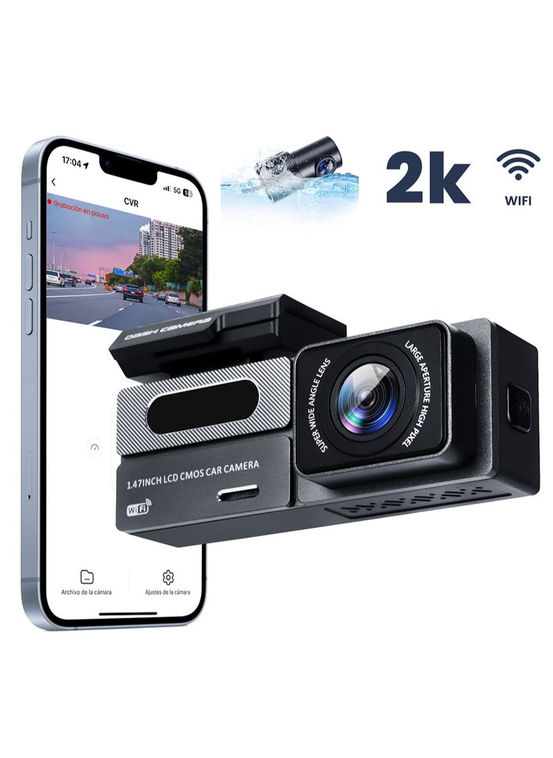 2K Dash Cam for Cars Front and Rear Dual Lens Front 2K Rear Lens 1080P Built-In WiFi G-Sensor With GPS Car DVR Video Recorder 24H Parking Mode with 64G Card