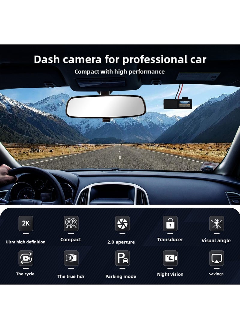 2K Dash Cam for Cars Front and Rear Dual Lens Front 2K Rear Lens 1080P Built-In WiFi G-Sensor With GPS Car DVR Video Recorder 24H Parking Mode with 64G Card
