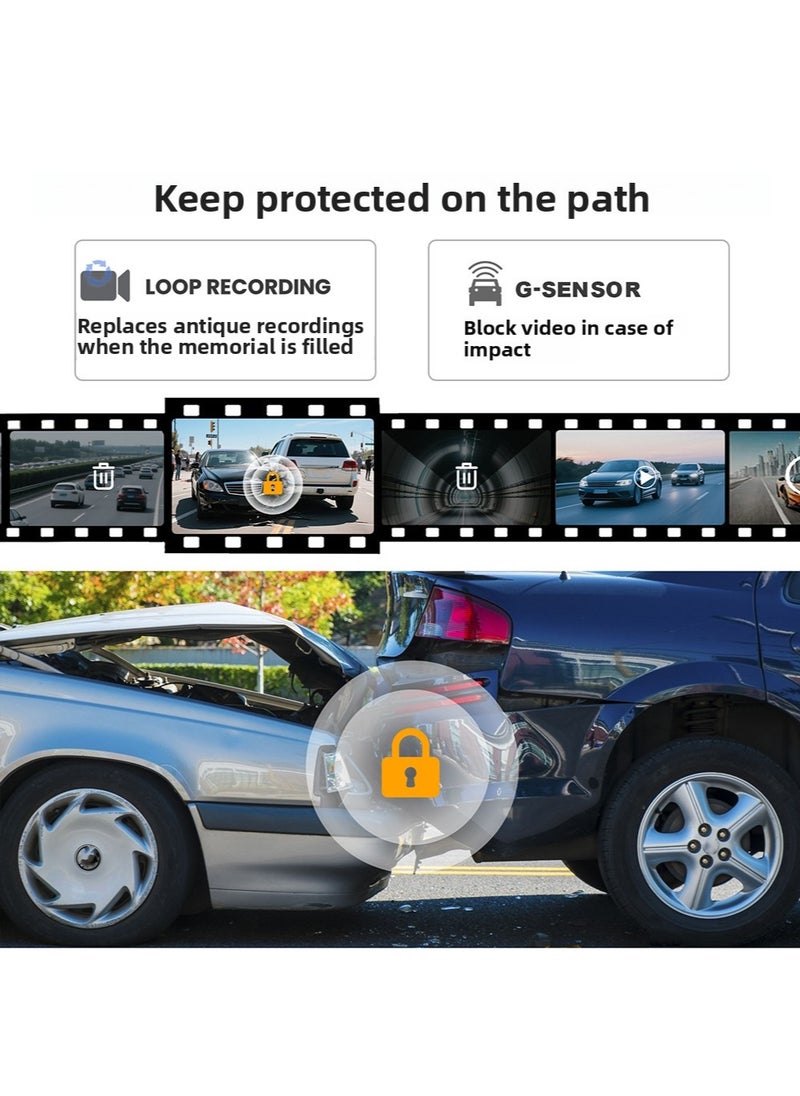 2K Dash Cam for Cars Front and Rear Dual Lens Front 2K Rear Lens 1080P Built-In WiFi G-Sensor With GPS Car DVR Video Recorder 24H Parking Mode with 64G Card