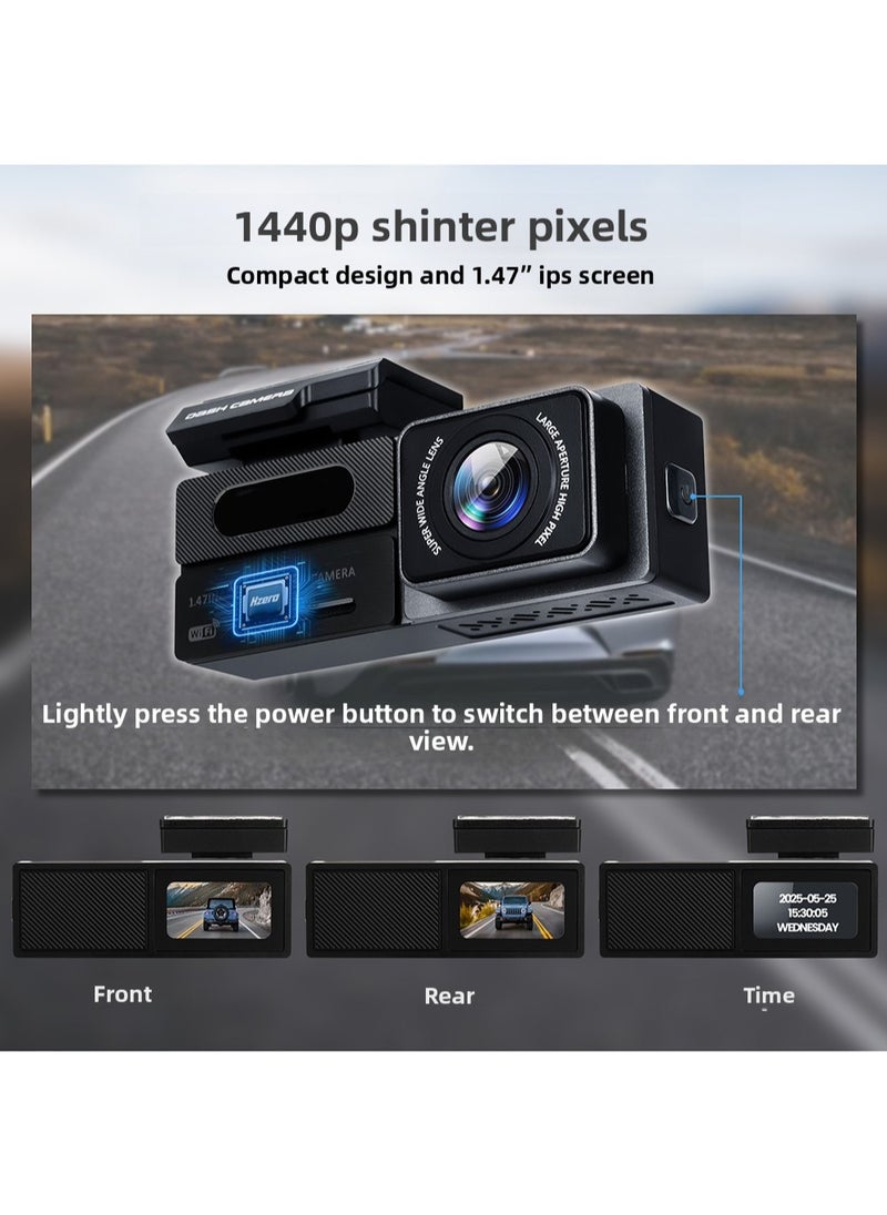 2K Dash Cam for Cars Front and Rear Dual Lens Front 2K Rear Lens 1080P Built-In WiFi G-Sensor With GPS Car DVR Video Recorder 24H Parking Mode with 64G Card