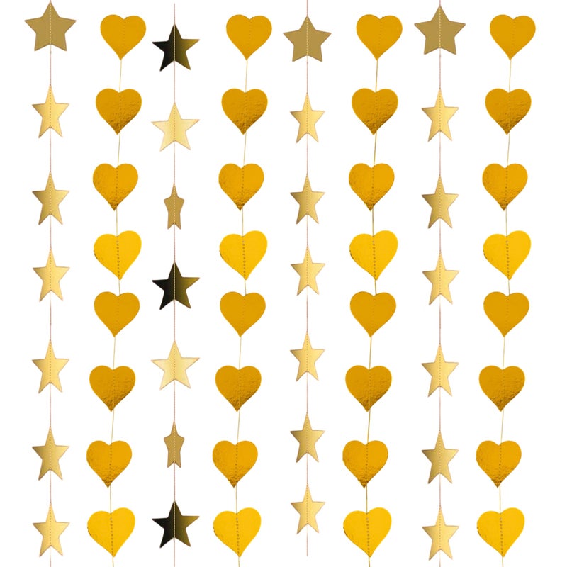 TOYXE Golden Star and Heart Paper Frills Garland Set of 8 Hanging Decoration for Love Theme Parties, Anniversary, Baby Shower, Welcome Baby, Birthday & Christmas Ladi for Wall & Ceiling Decor - Image 5