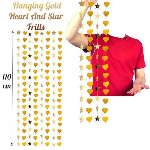 TOYXE Golden Star and Heart Paper Frills Garland Set of 8 Hanging Decoration for Love Theme Parties, Anniversary, Baby Shower, Welcome Baby, Birthday & Christmas Ladi for Wall & Ceiling Decor - Image 2