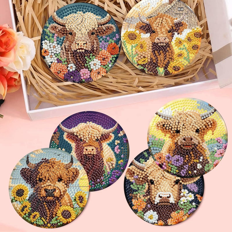 croshom 8 Pcs Diamond Art Painting Coasters Diamond Art Coasters with Holder, DIY Cow Coaster Diamonds Painting Kits for Adults Beginners, Diamonds Arts Kits for Adults Arts and Crafts Supplies - Image 5